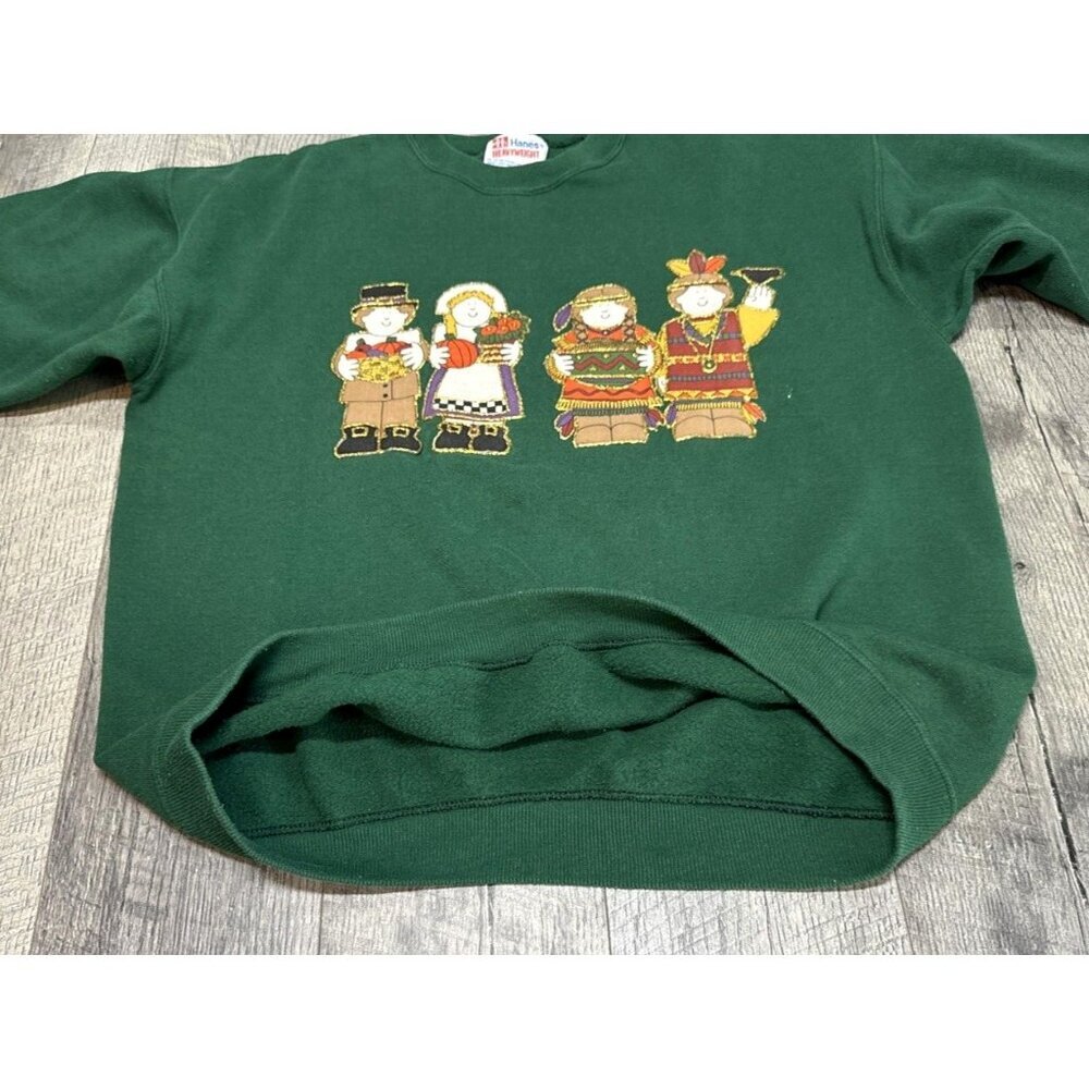 Vintage Hanes Halloween Pilgrim Sweatshirt Womens Large Fall Pumpkins Folk Art - Picture 5 of 10